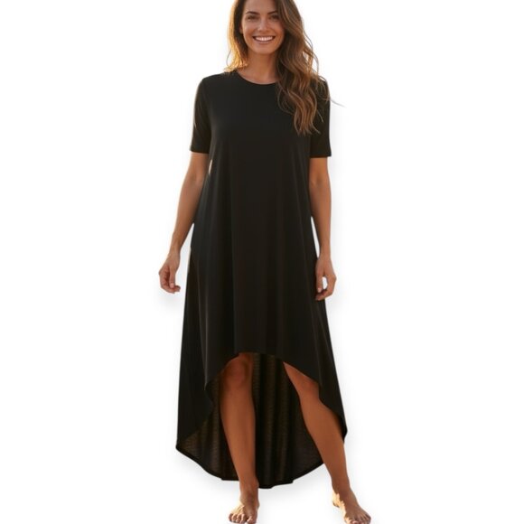 Aakasha Black High-Low Midi Dress Women’s Size L Avant-Garde Minimalist Bulgaria - Picture 1 of 12